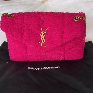 SAINT LAURENT Loulou Puffer Toy bouclé shoulder bag | YSL pink x-body & clutch